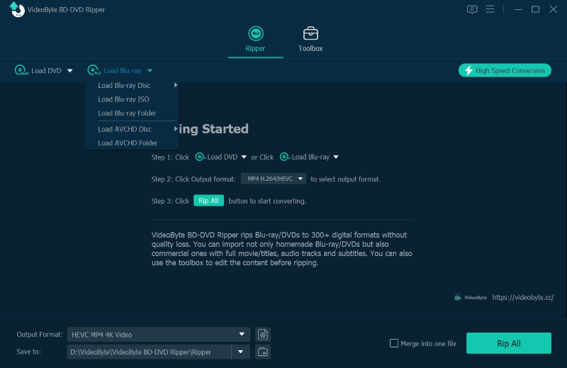 Cargue un disco Blu-ray en VideoByte BD-DVD Ripper