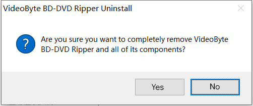 Mensaje de confirmación de desinstalación VideoBYte BD-DVD Ripper